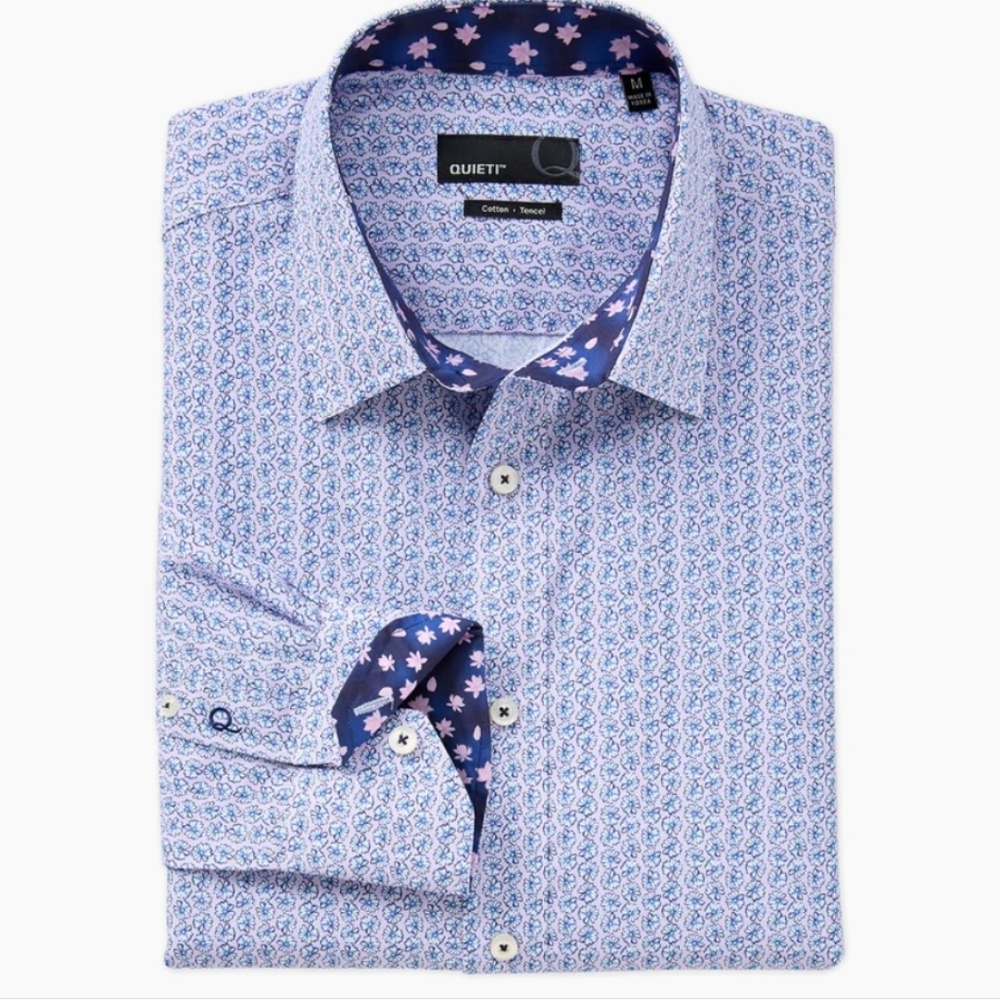 Quieti Ashford Mens Long Sleeve Lilac Mini Floral Stripe Shirt